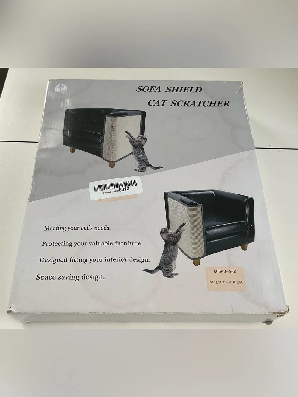 Cat Scratch Furniture Protector for Couch or Chair Arm Right - Blue. NWT